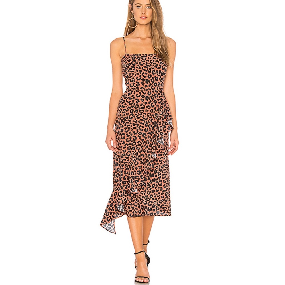 Lovers + Friends Leopard Print Midi Dress in Brown and Black
